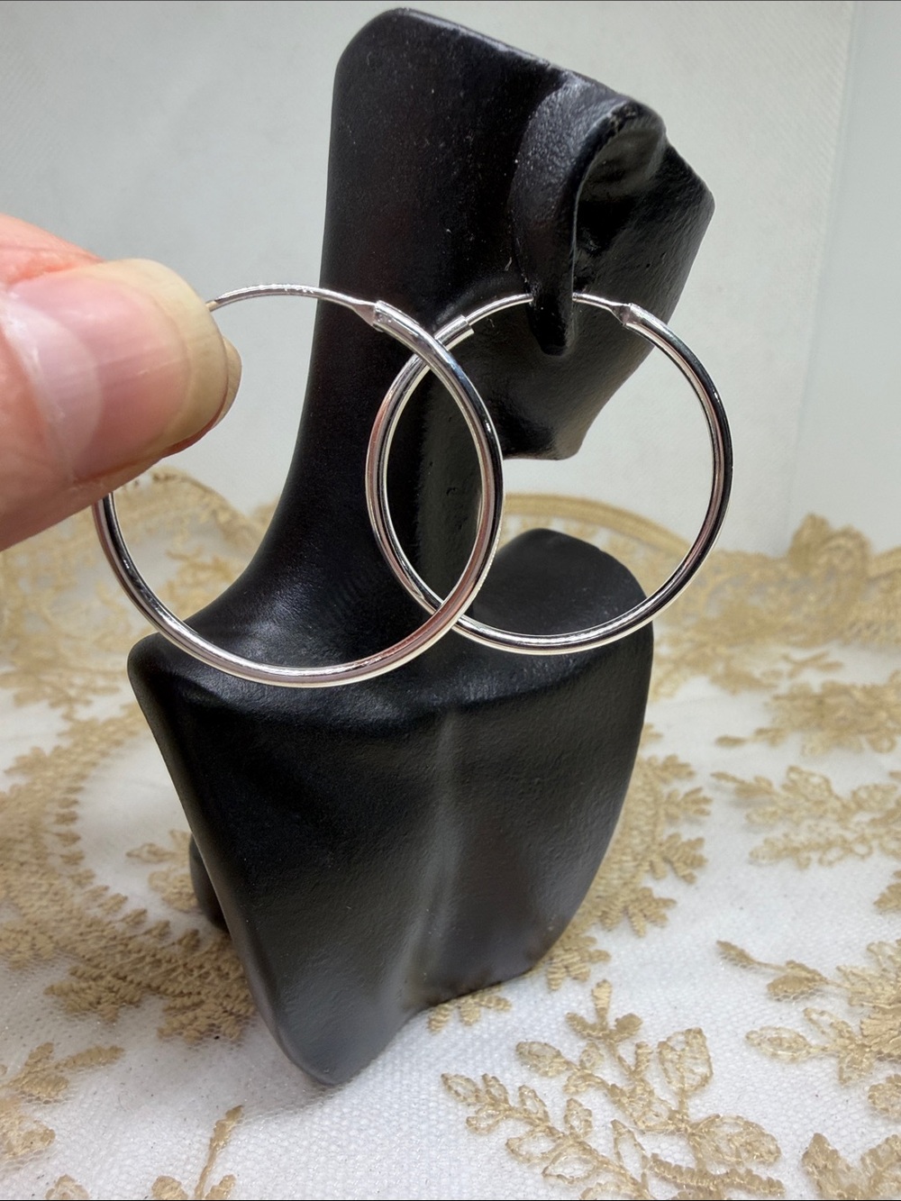 925 Sterling Silver 1.25” Sleek Hoop Earrings Clean Girl Quiet Luxury